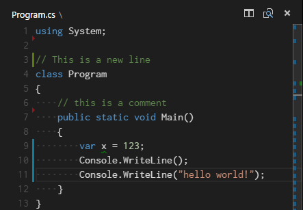 VS Codeは、ガターへ、そして、概略のルーラーへ、役に立つ注釈を追加するでしょう。
