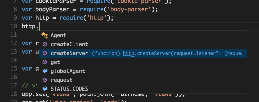 Visual Studio Codeで入力する際に、httpクラスに対して、httpと完全なインテリセンスを要求することができます。
