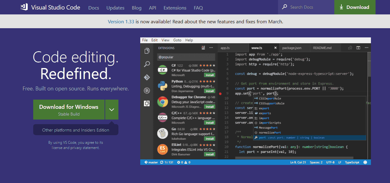 Visual Studio Codeの公式ページ
