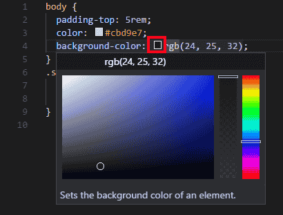 色を変更する際、色の□をクリックすると、カラーパレットが表示され、そこから色が選択できる