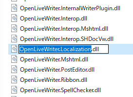 「OpenLiveWriter.Localization.dll」ファイルを探し、「OpenLiveWriter.Localization.org」に名前を変更します。