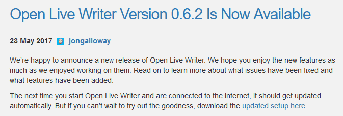 Open Live Writerの現在の公式最新版は、0.6.2です。