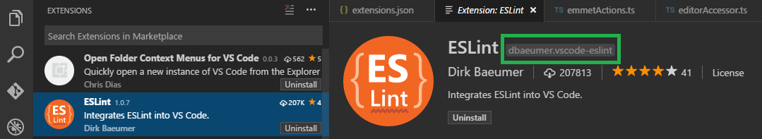 拡張機能は、その発行者名と拡張機能識別子のpublisher.extensionを使用して識別されます。