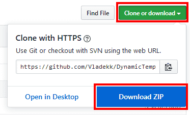 右に表示されている「Clone or download」を選択し、「Download ZIP」を選択します。