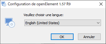 ダウンロードしたインストールを実行すると、言語の選択画面が現れます。選択できるのは、英語とフランス語です。